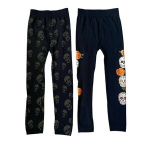 2 for $15 Gold Medal women's S/M soft black pull on skull leggings pants